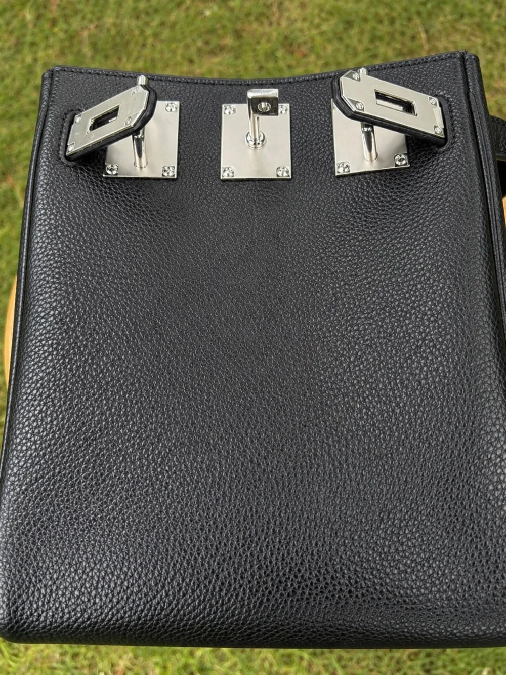 Black Leather Men's HAC Crossbody Bag with Silver Hardware